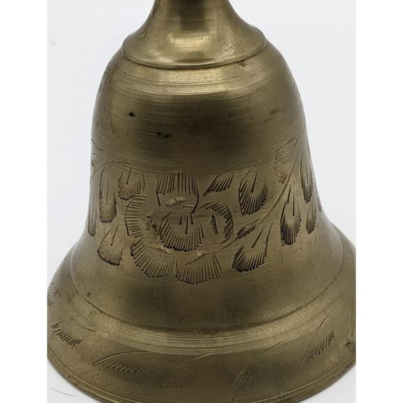 VTG Hand Held Brass w Wood Handle School Dinner Bell 9" India Signal Etched NICE - Picture 7 of 12